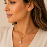 Gold Pearl Toggle Drop Pendant Necklace – Elegant Snake Chain