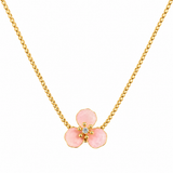 Pink enamel flower necklace on an adjustable gold-tone sliding chain