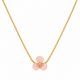 Pink enamel flower necklace on an adjustable gold-tone sliding chain