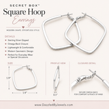 Secret Box Sterling Silver Dipped Square Hoop Earrings – Modern Geometric Omega Back