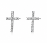 Silver CZ pave cross stud earrings with sparkling cubic zirconia stones and sterling silver posts on a white background.
