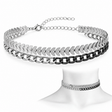 Silver and hematite-tone double curb chain choker necklace with black accents.