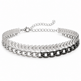 Silver and hematite-tone double curb chain choker necklace with black accents. 