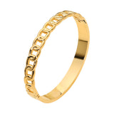 Gold-tone stainless steel chain accent hinged bangle bracelet featuring a modern chain link design and polished finish on a white background