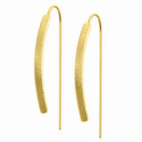 Textured threader hook gold tone dangle earrings minimalist, shown on a plain white background.