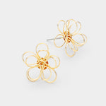 3D Metal Flower Clustered Stud Gold Tone Earrings