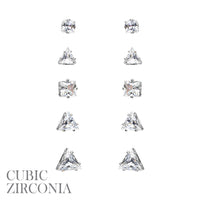 5 Pair CZ Square Triangle Stud  Earrings 