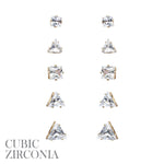 5 Pair CZ Square Triangle Stud Earring Set