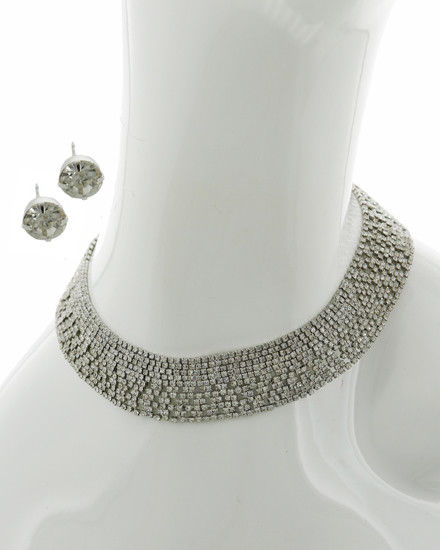 Crystal Rhinestone Choker Statement Necklace Earring Set