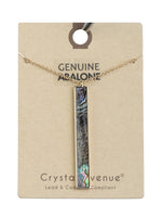 Genuine Abalone Rectangle Bar Drop Necklace - Gold Tone