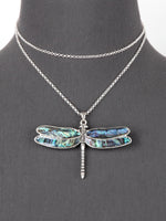 Abalone 3D Lucky Dragonfly Pendant Long Costume Fashion Necklace