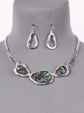 Abalone Shell Statement Silver Tone Necklace Earrings Fashion Jewelry Set