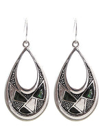 Abalone Textured Teardrop Dangle Drop Silver Tone Earrings