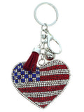 American Flag Heart Tassel Key Chain Handbag Accessory
