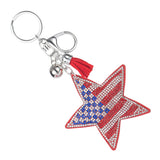 American Flag Star Rhinestone Tassel Key Chain Handbag Charm Accessory