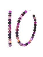 Aria Purple Multi Color Stone Beaded Hoop Earrings 