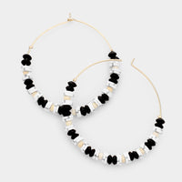 Beaded Heishi Hoop Earrings - Black and White