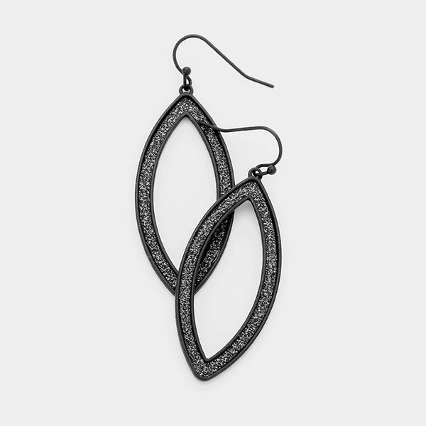 Black Bling Oval Dangle Earrings