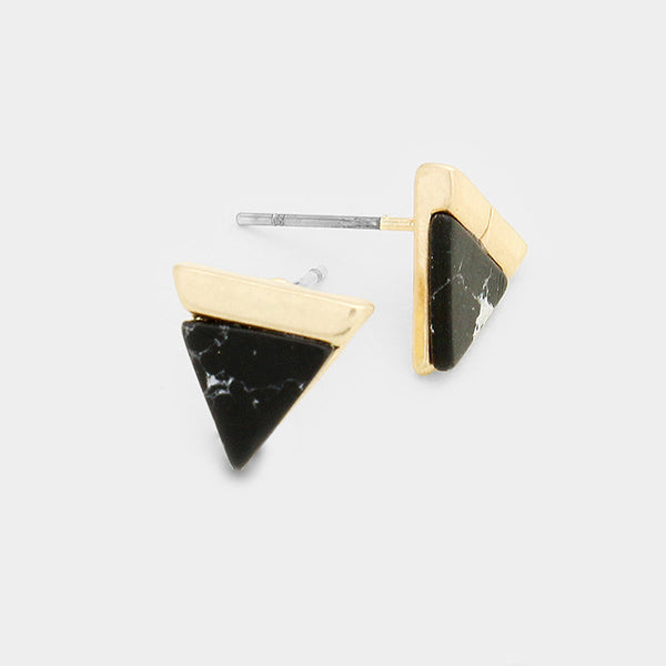Black Howlite Triangle Stud Earrings