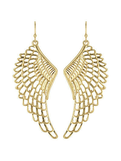 Boho Angel Wing Earrings - Matte Gold Tone