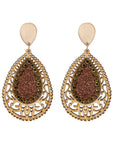 Boho Brown Wood and Crystal Teardrop Dangle Earrings
