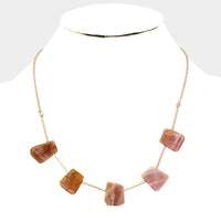 Brown Abstract Natural Stone Station Fashion Necklace 