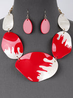 Chunky Linked Pearlessence Necklace Set - Red White