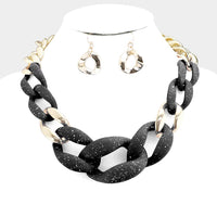 Chunky Speckled Matte Chain Link Necklace - Gold and Black