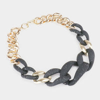 Chunky Speckled Matte Chain Link Necklace - Gold and Black