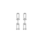 Chunky U Shape Chain Link Earrings - Polished Silver Tone 