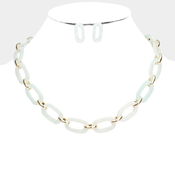 Classic Oval Link Necklace Set - Mint and Gold Tone