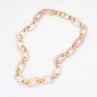 Classic Oval Link Necklace Set - Pink and Gold Tone