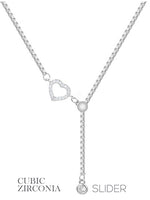 Crystal CZ Heart  Pendant Delicate Slider Chain Necklace - Silver Tone 