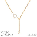 Crystal CZ Heart  Pendant Slider Delicate Chain Gold Tone Necklace 