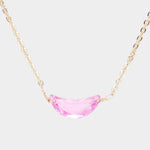 Cubic Zirconia Crescent Moon Pendant Necklace - Pink