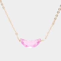 Cubic Zirconia Crescent Moon Pendant Necklace - Pink