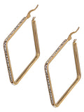 Cubic Zirconia Square Hoop Earrings -Shiny Gold 
