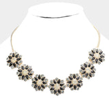 Delicate Stone Floral Necklace - Black