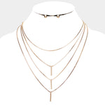 Delicate Metal Bar Drop Multi Layered Gold Tone Necklace Set 