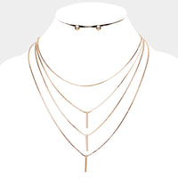 Delicate Metal Bar Drop Multi Layered Gold Tone Necklace Set 