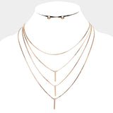 Delicate Metal Bar Drop Multi Layered Gold Tone Necklace Set 