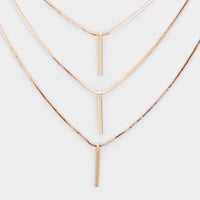 Delicate Metal Bar Drop Multi Layered Gold Tone Necklace Set 