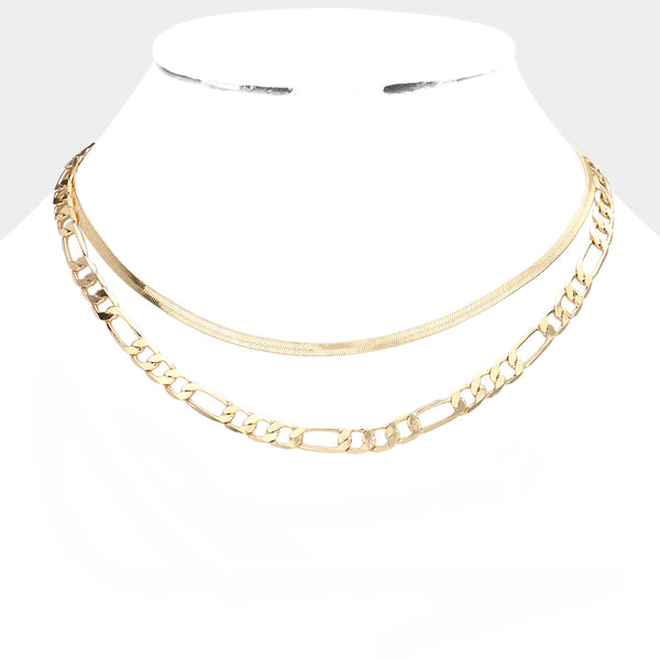 Double Strand Layered Chain Necklace - Gold 