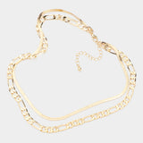 Double Strand Layered Chain Necklace - Gold 