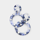 Double Round Crystal Embellished Hoop Women's Fashion Earrings - Blue 
