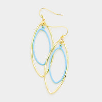Double Oval Hoop Blue and Gold Dangle Earrings