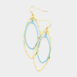 Double Oval Hoop Blue and Gold Dangle Earrings