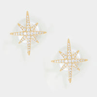 Double Sided Crystal CZ Star Faux Pearl Stud Front Back Gold Tone Earrings