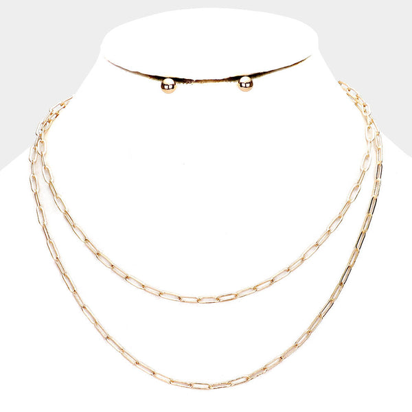Double Strand Chain Link Necklace Set 