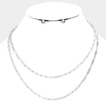 Double Strand Chain Link Silver Tone Necklace Set 